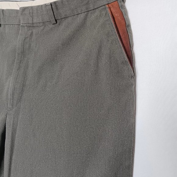 Vintage Orvis 34x29.5 Canvas Pants Leather Trim Sporting USA Made Green Hunting - Picture 15 of 16